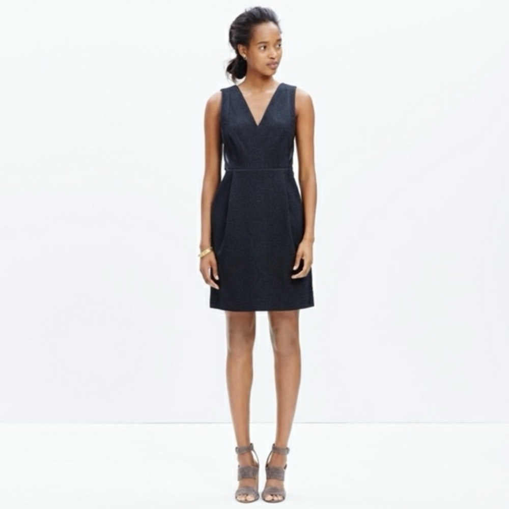 Madewell Charcoal Structured Ponte Dress with Black Leather Inserts